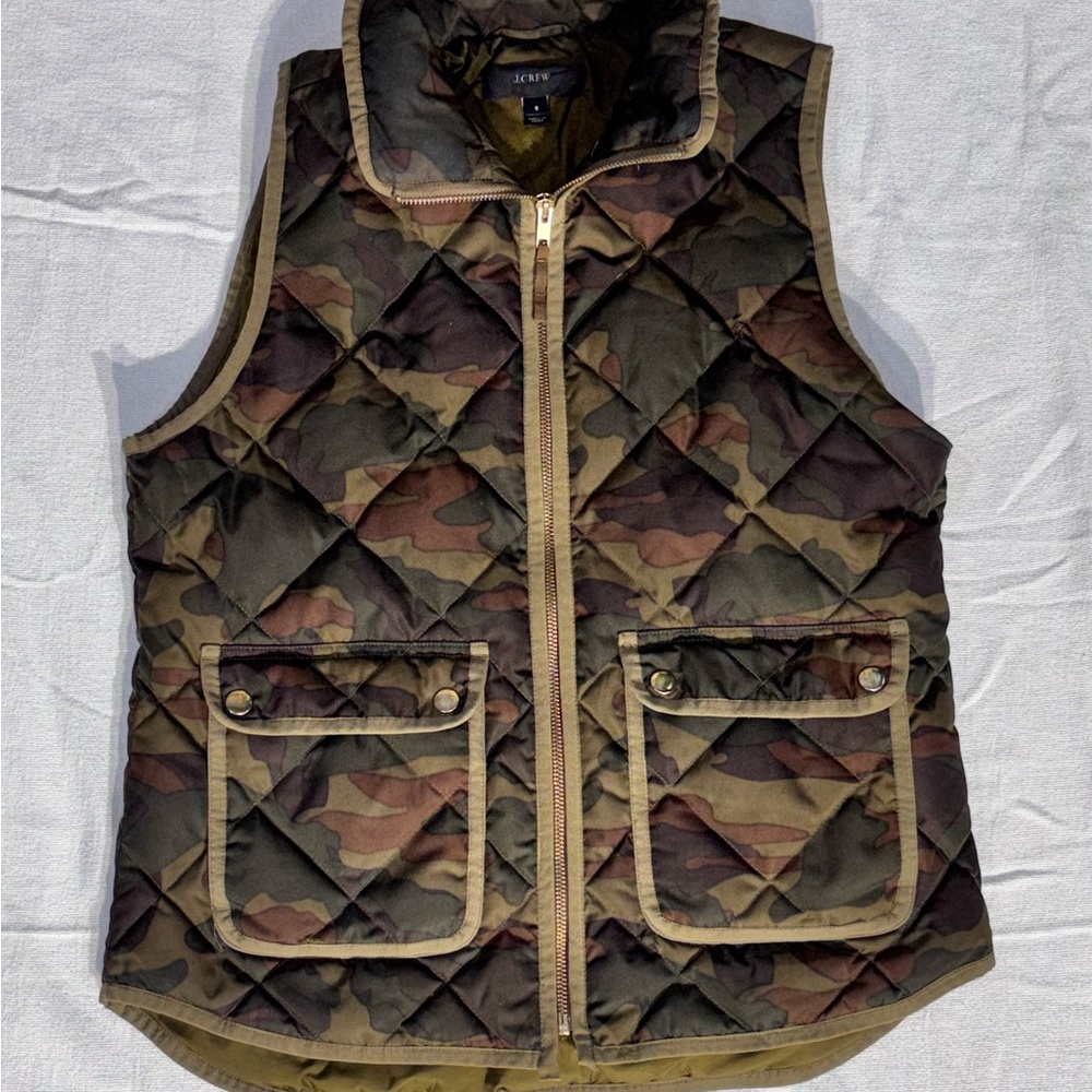 J.Crew Camo Quilted Down Puffer Vest Men’s‎ Small Green Zip Insulated Sleeveless - Picture 12 of 14